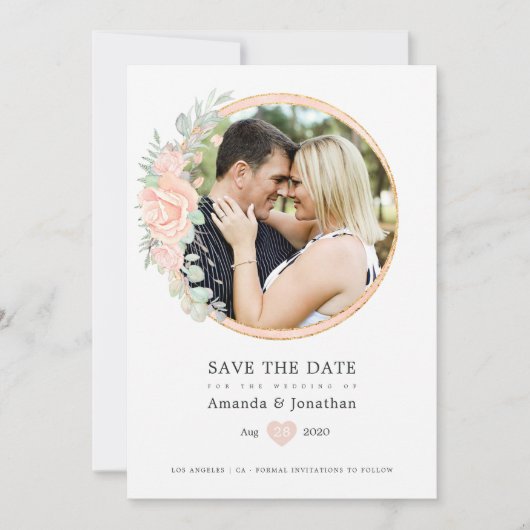Save The Date Mariage Floral Géométrique Rose Pâle (Devant)
