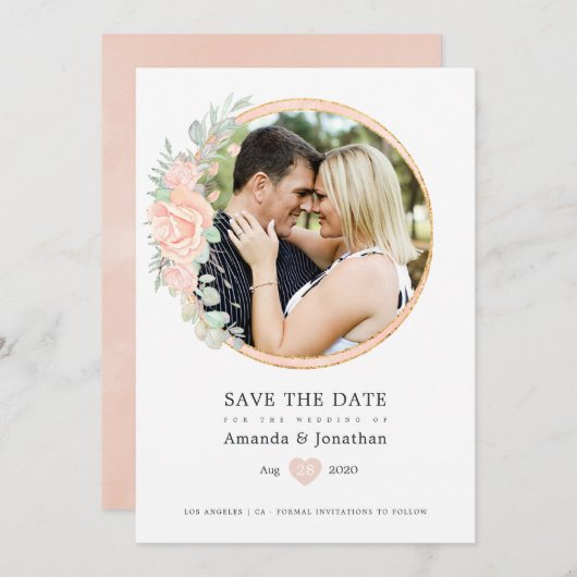 Save The Date Mariage Floral Géométrique Rose Pastel (Devant / Derrière)