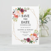 Save The Date Mariage floral géométrique teinté d'automne Bourgo (Debout devant)