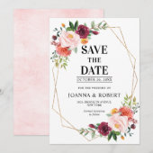 Save The Date Mariage floral géométrique teinté d'automne Bourgo (Devant / Derrière)