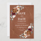 Save The Date Mariage Floral Géométrique Terracotta Sage Bourgog (Devant)