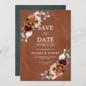 Save The Date Mariage Floral Géométrique Terracotta Sage Bourgog (Devant / Derrière)