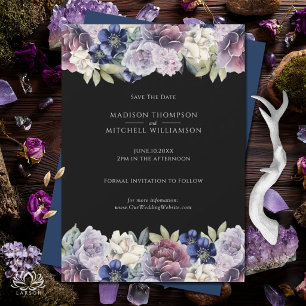 Save The Date Mariage Floral Gothique Violet Aquarelle Corbeaux