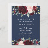 Save The Date Mariage Floral Greenery Navy Rouille Burgundy (Devant)