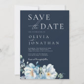 Save The Date Mariage floral hivernal aquarelle bleu (Devant)