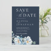 Save The Date Mariage floral hivernal aquarelle bleu (Debout devant)