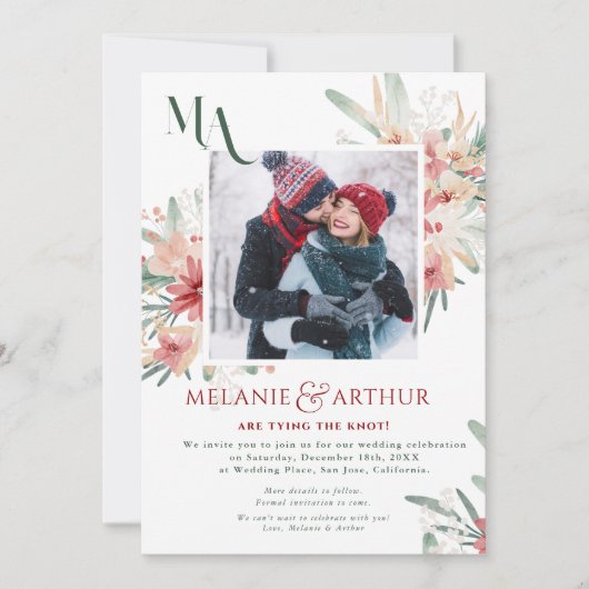 Save The Date Mariage floral hivernal rustique Noël 2 Photo (Devant)