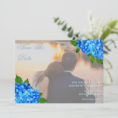 Save The Date Mariage Floral Hydrangea Bleu (Debout devant)