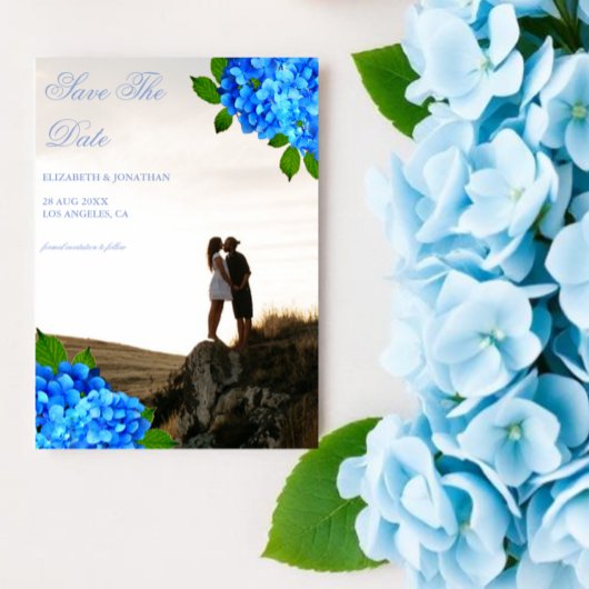 Save The Date Mariage Floral Hydrangea Bleu