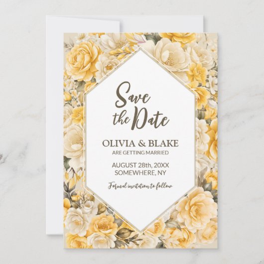 Save The Date Mariage Floral Jaune (Devant)