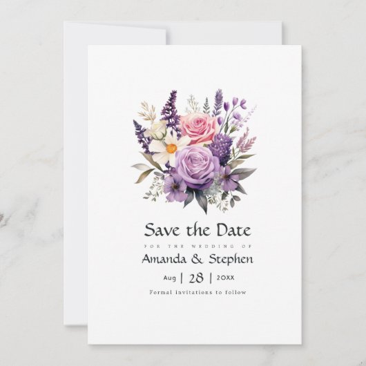 Save The Date Mariage Floral Lavande Numérique (Devant)