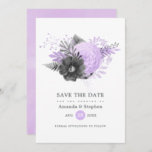 Save The Date Mariage floral Lilac et Charcoal