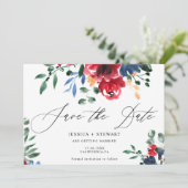 Save The Date Mariage floral marine bordeaux rustique enregistre (Debout devant)