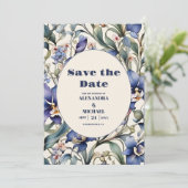 Save The Date Mariage floral marine et bleu clair (Debout devant)