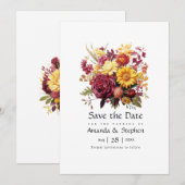 Save The Date Mariage floral marron et jaune (Devant / Derrière)