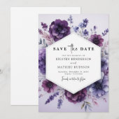 Save The Date Mariage floral mauve élégant (Devant / Derrière)