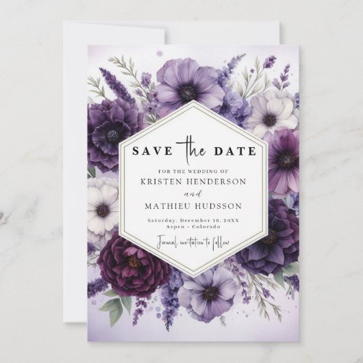Save The Date Mariage floral minimal moderne violet (Devant)