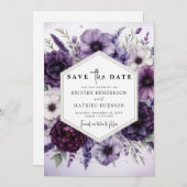 Save The Date Mariage floral minimal moderne violet (Devant / Derrière)
