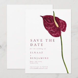 Save The Date Mariage Floral Minimaliste à l'Aquarelle Anthurium