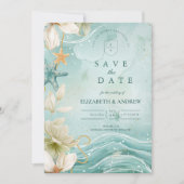 Save The Date Mariage Floral Moderne à Vague Côtière (Devant)