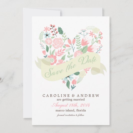 Save The Date Mariage floral moderne au coeur Enregistrer la dat (Devant)