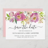 Save The Date Mariage floral moderne Blush rose pastel (Devant / Derrière)