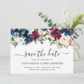 Save The Date Mariage Floral Moderne de Pivoine Rouge Bourgogne (Debout devant)