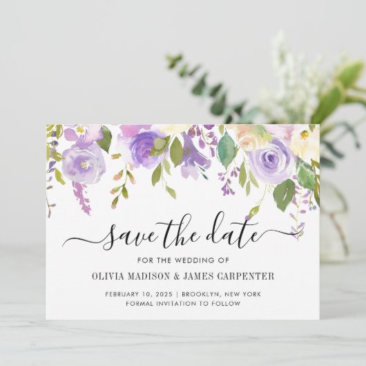 Save The Date Mariage floral moderne Dusty violet violet Peony (Debout devant)