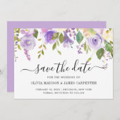 Save The Date Mariage floral moderne Dusty violet violet Peony (Devant / Derrière)