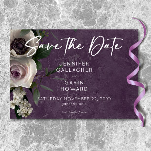 Save The Date Mariage Floral Moderne Élégant Violet Prune