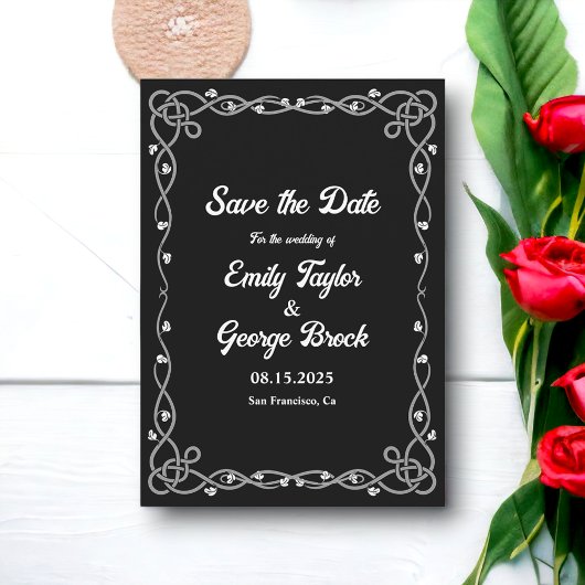 Save The Date Mariage Floral Moderne Noir Et Blanc Minimal Chic