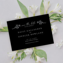 Mariage Floral Moderne Noir Simple Enregistrer La