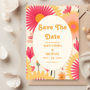 Save The Date Mariage floral moderne rose et jaune rétro