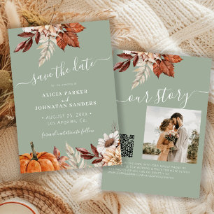 Save The Date Mariage floral moderne rustique vert sauge avec QR