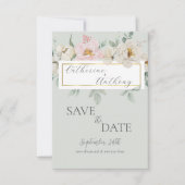 Save The Date Mariage Floral Moderne Vert Or  (Devant)