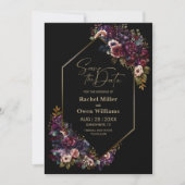 Save The Date Mariage floral moderne violet bordeaux noir (Devant)