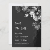 Save The Date Mariage Floral Noir Argent (Devant)