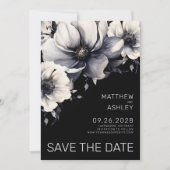 Save The Date Mariage floral noir blanc moderne (Devant)
