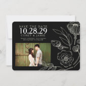 Save The Date Mariage floral noir élégant (Devant)