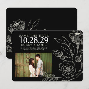 Save The Date Mariage floral noir élégant