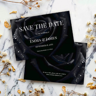 Save The Date Mariage Floral Noir et Blanc Rose de Minuit Élégan