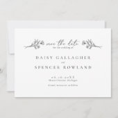 Save The Date Mariage floral noir et blanc simple (Devant)