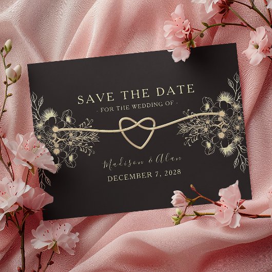 Save The Date Mariage floral noir et or