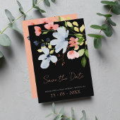 Save The Date Mariage floral noir et rose simple Boho