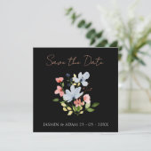 Save The Date Mariage floral noir et rose simple Boho (Debout devant)