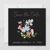 Save The Date Mariage floral noir et rose simple Boho (Devant)