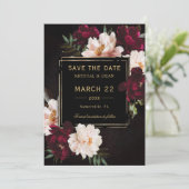 Save The Date Mariage floral noir noir foncé Moody Bourgogne (Debout devant)