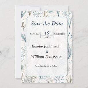 Save The Date Mariage Floral Nordique Élégant Minimaliste Teal