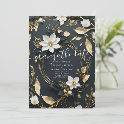Save The Date Mariage Floral Or Blanc Modifier La Date (Debout devant)