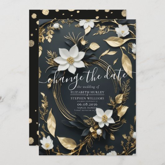 Save The Date Mariage Floral Or Blanc Modifier La Date (Devant / Derrière)